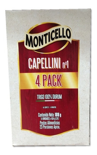 Pasta Delgada Monticello Capellini 454 Gr - G A $15