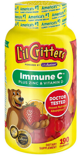 Lil Critters Immune C + Zinc Y Vitamina D Sabor Fresa Naranja Cereza