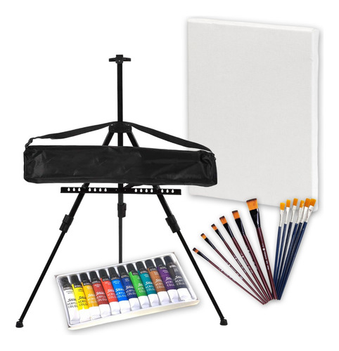 Imagen 4 de 10 de Kit Artistico + 12 Oleo + 12 Pinceles + Atril +bastidor