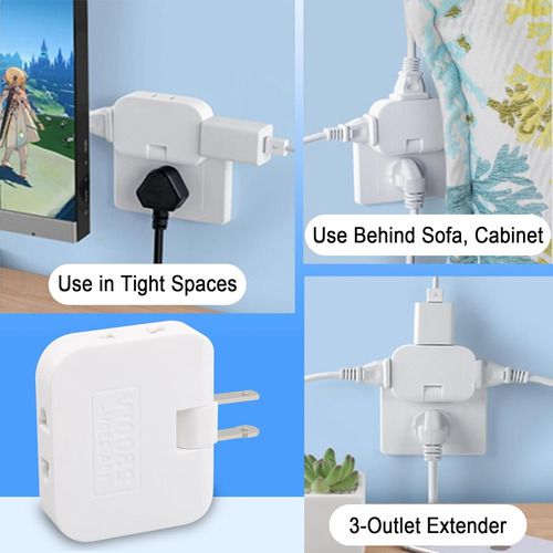 3 Adaptador Enchufe Universal Multiple 10a 180 Grados Plano