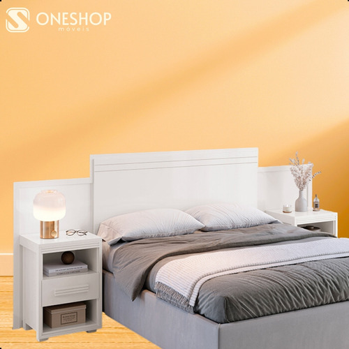 Cabeceira De Cama Ajustavel Queen Casal Com Criado Mudo 100% Mdf Gavetas Dinamarca Branco
