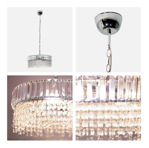 Imagen 2 de 8 de Lámpara Colgante Moderno Cromo 60w E27 3 Luces