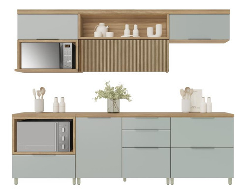 Cozinha Completa Mdf 6 Peças Nesher Marquesa Marrom Verde