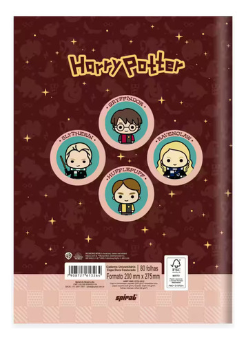 Caderno 1 Matéria Harry Potter 80 Fls Costurado Brochurão Cor Vermelho