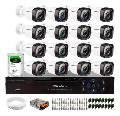 Kit 16 Câmera Visão Noturna 1220 Bullet Full Hd Dvr 3316 1tb