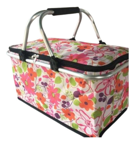 Bolso Termico Plegable Flores Rosa Cooler Canasta Picnic