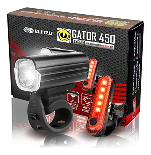 Blitzu Gator 450 Lúmenes Juego De Luces Delanteras Y Trasera