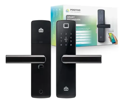Smart Fechadura Digital Wi-Fi de Embutir Positivo Casa Inteligente, Abertura por Senha, Biometria, Tag, Chave e Aplicativo, Preta com Maçaneta