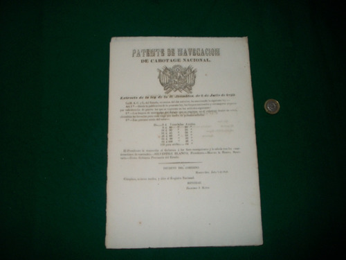 Uruguay . Patente De Navegacion De Cabaotage . Sin Uso .