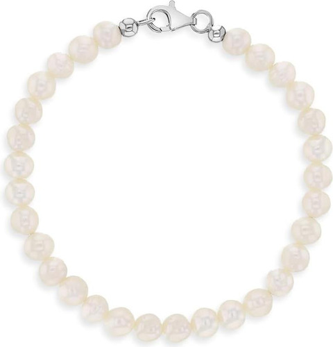 Pulsera De Perlas Blancas De Agua Dulce De Plata De Ley 925 