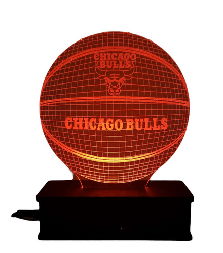 Luminária Led 3d, Bola De Basquete, Chicago Bulls 16 Cores