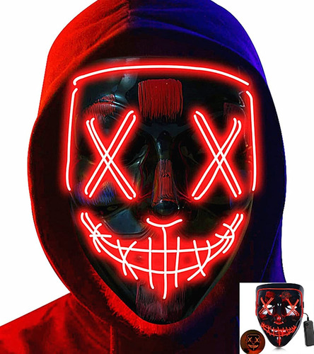 Máscara Led De Halloween Face El Wire Glow Scary Purge...