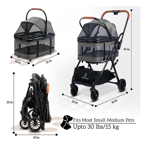 Carriola Para Mascotas Con Portador Desmontable Para Perros Color Color Del Chasis