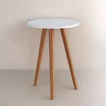 Comprar Mesa Ratona Circular Mesa Auxiliar Blanca Patas En Madera