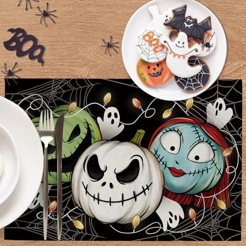 Juego De 4 Manteles Individuales De Halloween Jack, Con Dise