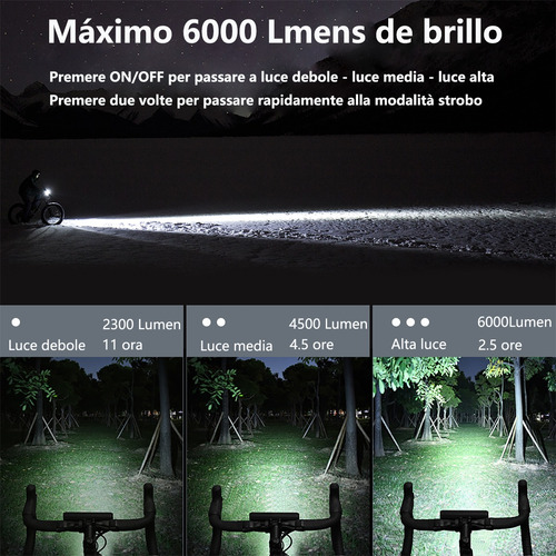 6000 Lúmenes 10000mah Ipx5 Luz Para Bicicleta Con 2 Soporte