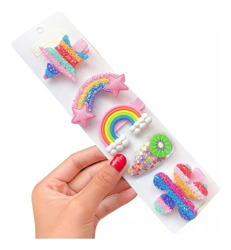 Pinzas Moño Accesorios Cabello Niña Arcoiris Brillante Pelo 