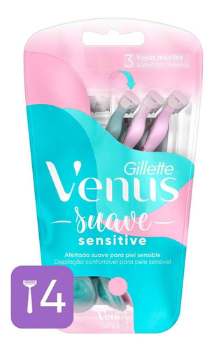Rastrillos Desechables Gillette Venus Suave Sensitive Para Depilar 4 Piezas
