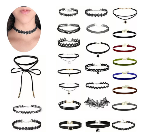 26 Gargantilla Choker Necklaces Black Lace,accesorios Collar