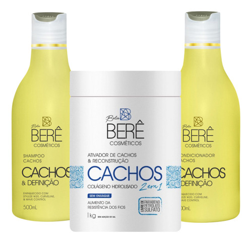 Kit Bela Berê Cachos Shamp Condic Ativador Reconstrução 1kg