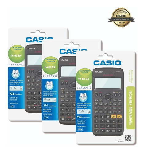 Paquete Con 3 Calculadoras Científicas Casio Fx-82ex 274 Fun