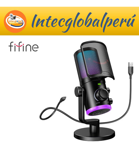Micrófono Fifine Ampligame Am6 Rgb Usb Cardioide - Black