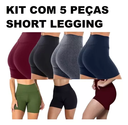 Kit Com 5 Shorts Curto Feminino Leggings Suplex Lycra