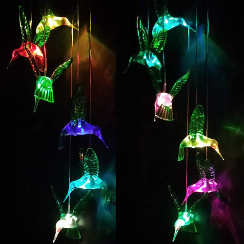 Carillones De Viento Solares Impermeables Con Luz Led Decora Campanas De Viento Colibrí