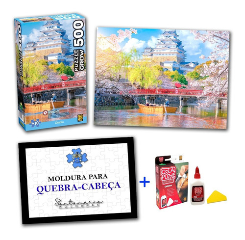 Kit Quebra-cabeça Osaka Japão + Cola Puzzle Moldura Grow