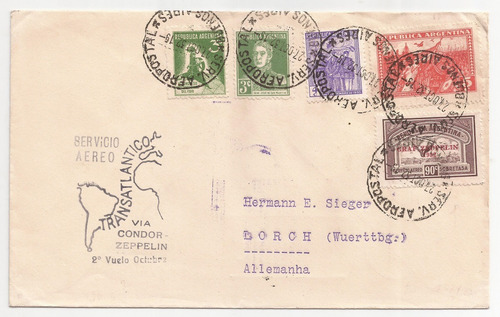 Imagem 1 de 2 de Envelope Zeppelin Argentina Alemanha 1932 Belos Carimbos