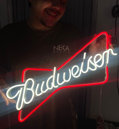 Placa Led Neon Luminária, Letreiro Budweiser, Cerveja