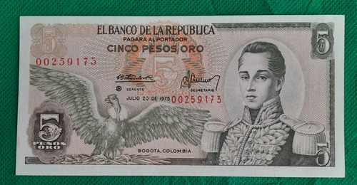 Billete De 5 Pesos Reposicion Año 1975, S 9173