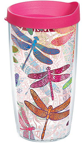 Vaso Dragonfly Mandala Envoltura Y Tapa Fucsia 16 Oz Tr...