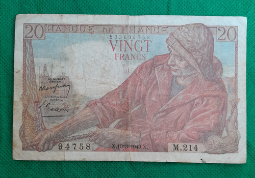 Billete De 20 Francos, Pais Francia, Año 1949, Estado 5