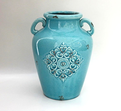 Vaso Em Cerâmica Design Antigo Azul C/ Alças, Belissimo
