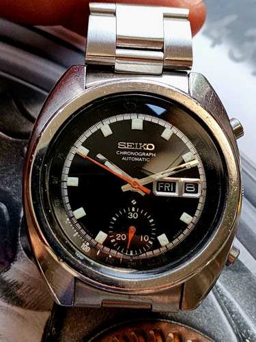 Reloj Seiko Cronógrafo 6139 6012 Hombre Acero Antiguo Plateado Negro Negro (Usado)