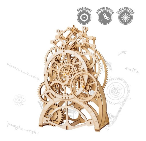 Imagen 4 de 10 de Reloj Péndulo Robotime Engranes Madera Móvil Armar Bloques