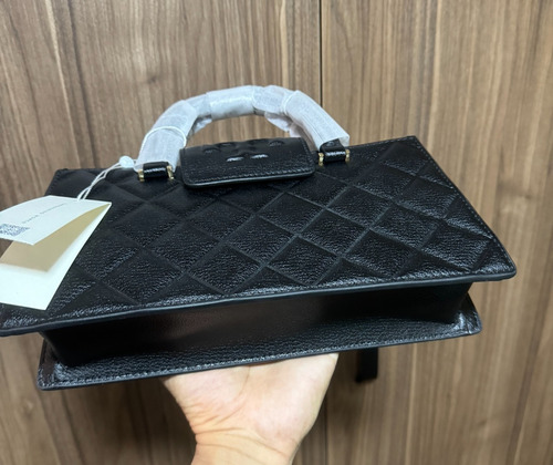 Bolsa Tory Burch 100% Original Tote Fleming East West 164763 Negro Rayas Oro Negro (Usado)