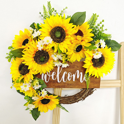 Simulación: Corona De Girasoles, Decoración De Puerta De Bie