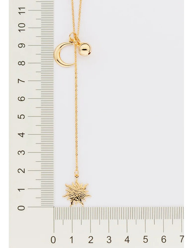 Gargantilha Gravata Sol E Lua Folheado Ouro Rommanel 532485 Cor Dourado