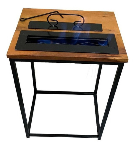 Mesa Lateral Com Lareira Ecológica Álcool Ferro Cor Preto