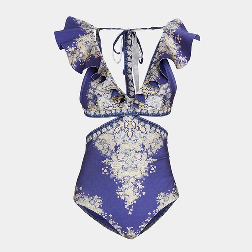 Traje De Baño De Una Pieza Azul Marino De Fibra De Poliéster
