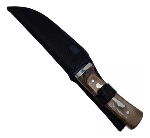 Faca Clássica Inox Com 30cm E Cabo De Madeira Entalhe Metal Cor Prata