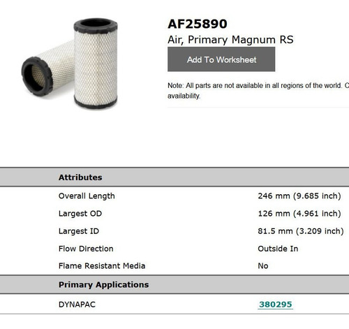 Af25890 Af 25890 Filtro Aire P782299 49295