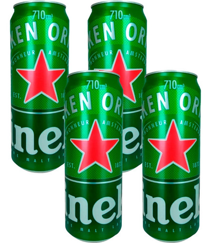 Imagen 1 de 8 de Cerveza Heineken Lata Rubia 710ml X4 Unidades Bebidas.