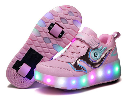 Tenis Patin Led Con 2 Ruedas. Zapato Patin Luces Carga Usb