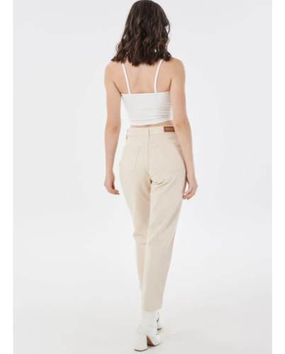 Jean Mom De Mujer Beige Rigido Tiro Alto Dama Tendencia