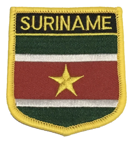 Patche Aplique Bordado Escudo Da Bandeira De Suriname 6x7 Cm