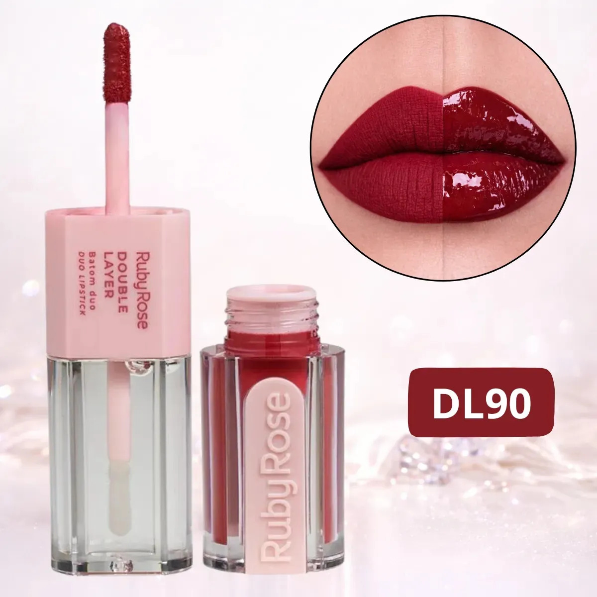 Ruby Rose Batom Duo Matte e Gloss Longa Duração Double Layer Dl90