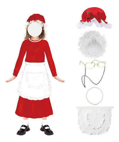 Peluca De Papá Noel Para Mujer, Disfraz Juego De 6 Piezas